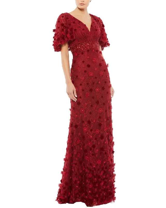 Mac Duggal Floral Applique Pleated Bodice Cape Sleeve Trumpet Gown Tunics Practical easy-care Mac Duggal Floral Applique Pleated Bodice Cape Sleeve Trumpet Gown Tunics Practical easy-care