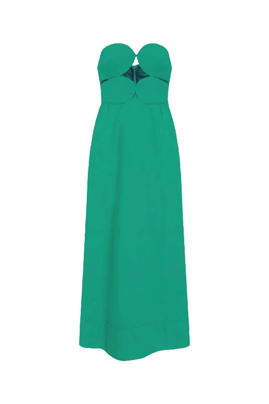 Matelasse Strapless Long Dress In Green Tunics Chic fashionable