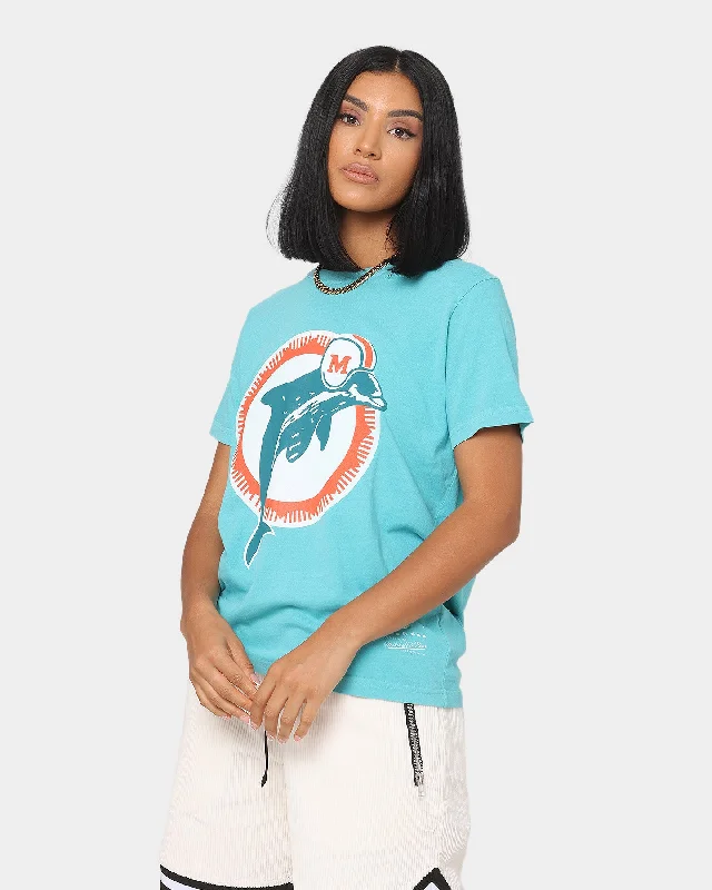 Mitchell & Ness Women's Miami Dolphins Vintage NFL Big Logo T-Shirt Faded Aqua Zippered Front Buttoned Front Snap Front Mitchell & Ness Women's Miami Dolphins Vintage NFL Big Logo T-Shirt Faded Aqua Zippered Front Buttoned Front Snap Front