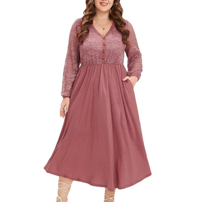 NiDELL Amazon European and American Fashion Women's Wear . Spring and Summer New Large Size Lace Patchwork Knitting Long Dress Elegant Dress Tunics Trendy modern NiDELL Amazon European and American Fashion Women's Wear . Spring and Summer New Large Size Lace Patchwork Knitting Long Dress Elegant Dress Tunics Trendy modern