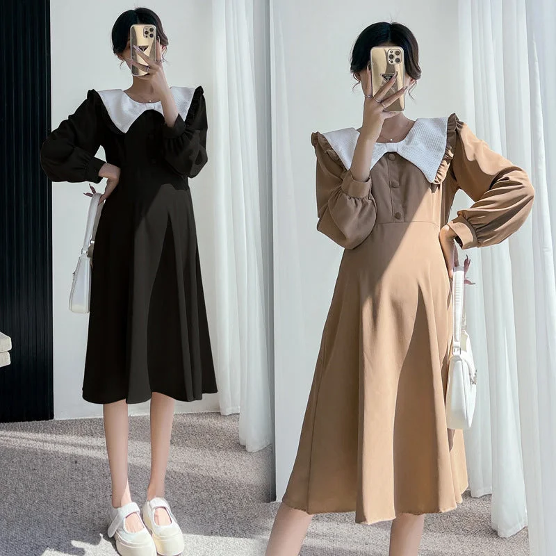 NiDELL Maternity Dress . Autumn New Long Dress for Pregant Women Loose Belly-Covering Doll Collar Midi Dress Tunics Timeless classic NiDELL Maternity Dress . Autumn New Long Dress for Pregant Women Loose Belly-Covering Doll Collar Midi Dress Tunics Timeless classic