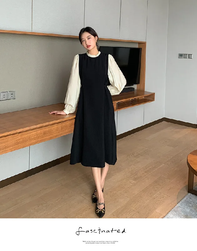 NiDELL Maternity Dress . Spring and Autumn New Elegant Stitching Long Dress Pocket Fashion Lantern Sleeve Korean Style Loose Dress Tunics Fashionable chic NiDELL Maternity Dress . Spring and Autumn New Elegant Stitching Long Dress Pocket Fashion Lantern Sleeve Korean Style Loose Dress Tunics Fashionable chic