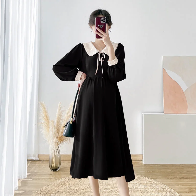 NiDELL Pregnant Women's Clothing Spring and Autumn New Loose plus Size Peter Pan Collar Pregnant Women's Mid-Length High Waist Temperament Dress Autumn Clothing sweetheart Neckline Romantic NiDELL Pregnant Women's Clothing Spring and Autumn New Loose plus Size Peter Pan Collar Pregnant Women's Mid-Length High Waist Temperament Dress Autumn Clothing sweetheart Neckline Romantic