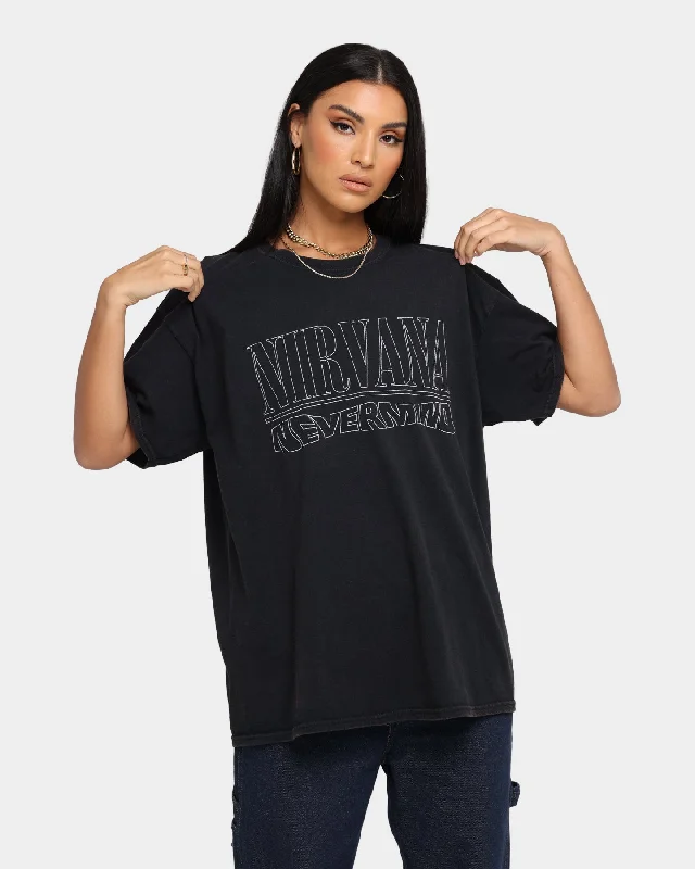 Nirvana Nevermind Logo Vintage T-Shirt Black Wash Thin T-Shirt Open Front Quick Dry