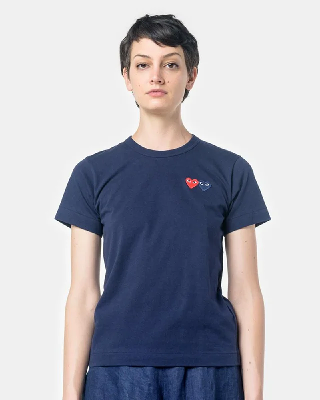 Play T-Shirt With Blue/Red Heart in Navy Zippered Front Buttoned Front Snap Front