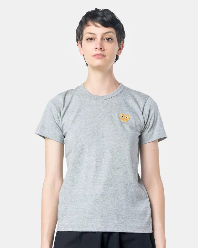 Play T-Shirt with Gold Heart in Grey Print Jacquard Patchwork
