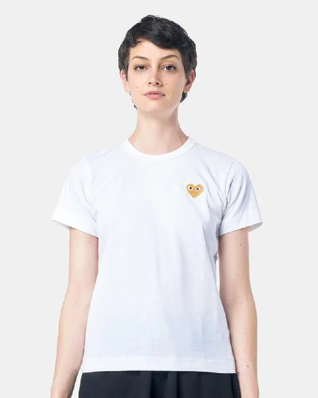 Play T-Shirt With Gold Heart in White Terry Blend Velvet Blend Canvas Blend