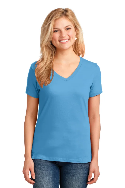 Port & Company Womens Core Short Sleeve V-Neck T-Shirt - Aquatic Blue Fleece Nylon Spandex