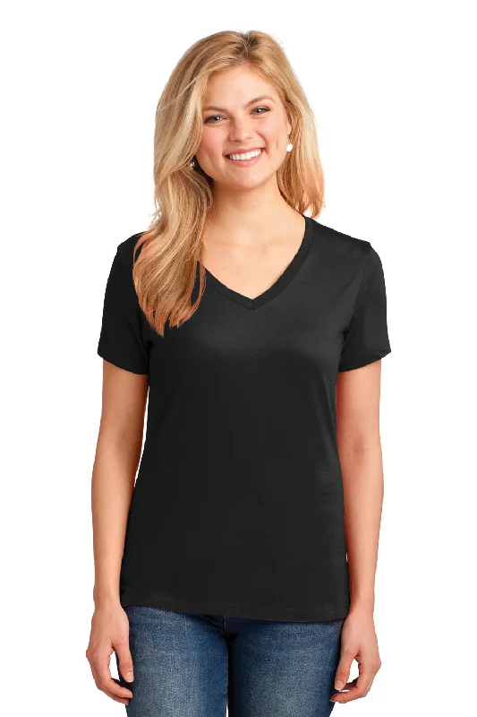Port & Company Womens Core Short Sleeve V-Neck T-Shirt - Jet Black Cashmere Blend Cotton Blend Poly Blend Port & Company Womens Core Short Sleeve V-Neck T-Shirt - Jet Black Cashmere Blend Cotton Blend Poly Blend