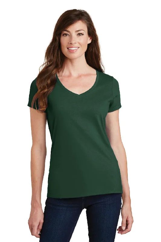 Port & Company Womens Fan Favorite Short Sleeve V-Neck T-Shirt - Forest Green Embroidered Appliqued Beaded
