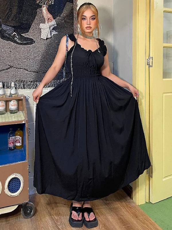 Sanna Plus Size Solid Color Wide Spaghetti Strap V-Neck Long Dress Tunics Stylish modern Sanna Plus Size Solid Color Wide Spaghetti Strap V-Neck Long Dress Tunics Stylish modern
