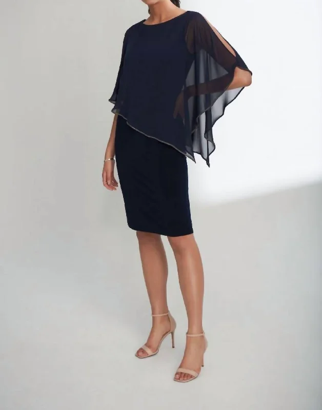 Sheer Brilliance Dress In Midnight Blue Turtleneck Neckline Stylish