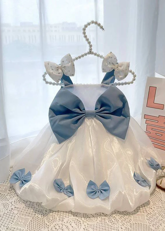 Stylish White Bow Patchwork Tulle Kids Girls Long Dress Sleeveless Tunics Sophisticated sleek Stylish White Bow Patchwork Tulle Kids Girls Long Dress Sleeveless Tunics Sophisticated sleek