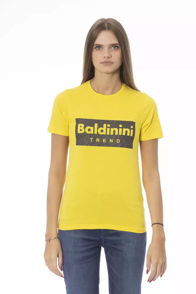 Yellow Cotton Women T-Shirt Casual Formal Business