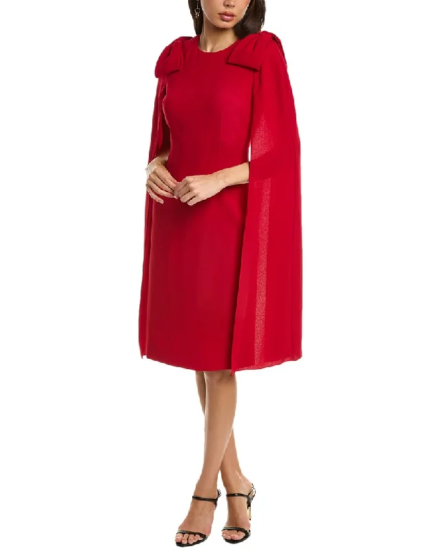 Teri Jon by Rickie Freeman Cape Sleeve Sheath Dress Boat Neckline Classic