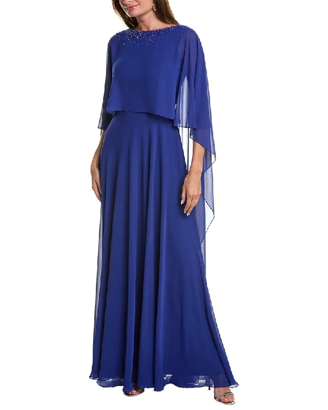 Teri Jon by Rickie Freeman Chiffon Capelet Gown Shift Classic Vintage