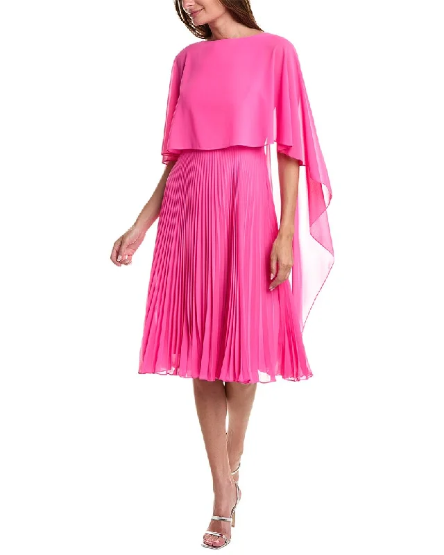 Teri Jon by Rickie Freeman Chiffon Capelet Midi Dress Off-the-shoulder Chic Trendy