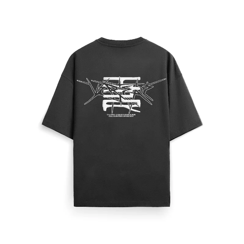THE THIRD ROOM X VERTERE BERLIN SPIKES T-SHIRT - WASHED BLACK Striped Floral Plaid