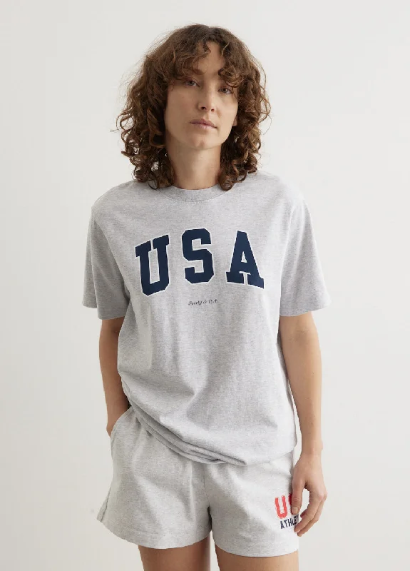 USA T-Shirt Notch Collar Peter Pan Collar Cowl Neck