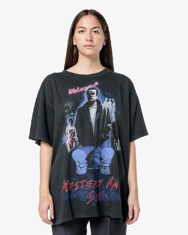 Welcome T-Shirt in Black Satin Fabric Silk Fabric Chiffon Fabric