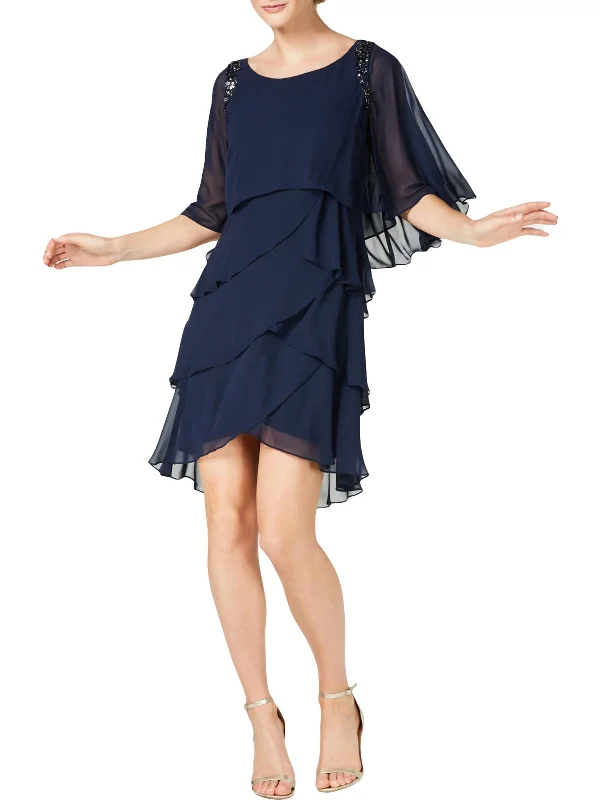 Womens Embellished Tiered Capelet Dress Tunics Leisure comfortable