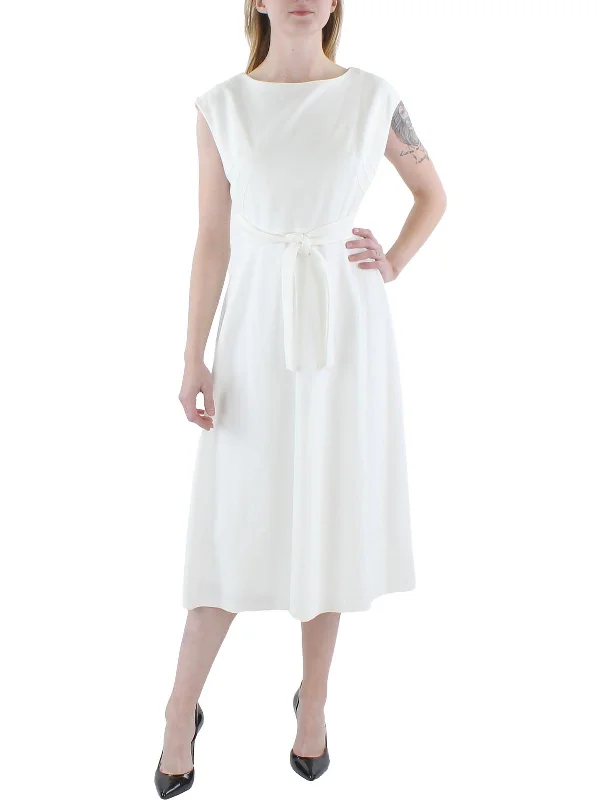 Womens Tie Waist Midi Fit & Flare Dress Tunics Sophisticated sleek
