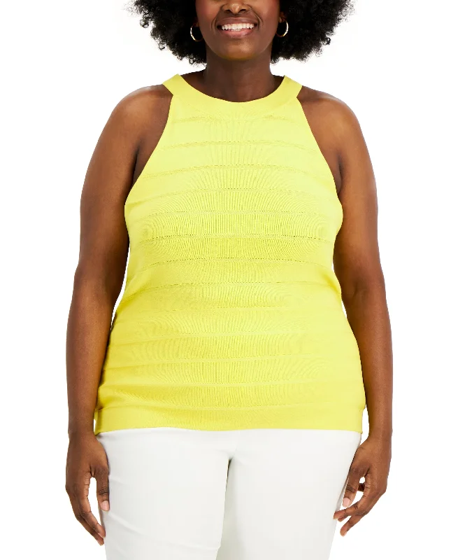Anne Klein Plus Size Ribbed Sleeveless High Neck Sweater Sequined Glittery Shiny