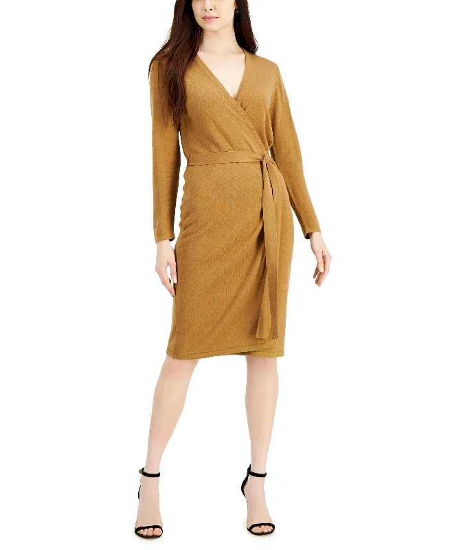 Anne Klein Sweater Wrap Dress Mesh Sweater Canvas Denim