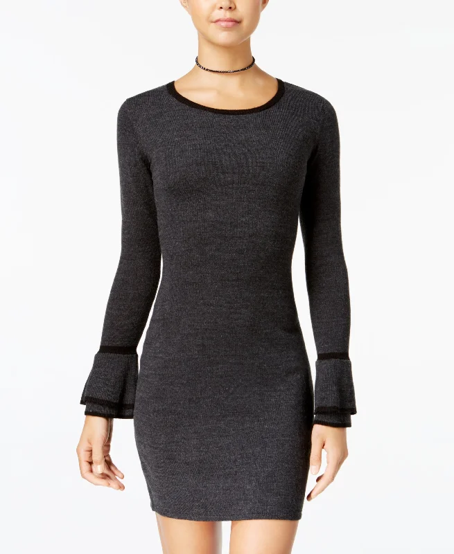 Bcx Juniors Bell Sleeve Bow Back Sweater Dress Embroidered Appliqued Beaded