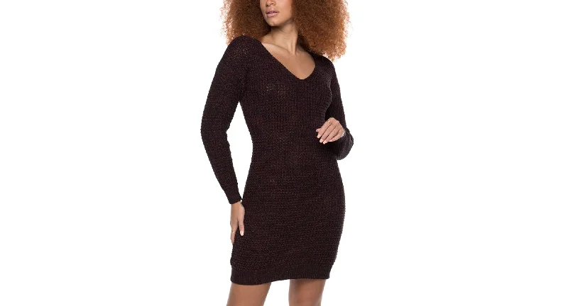 Black Tape V Neck Sweater Dress Front Pockets Side Pockets Patch Pockets