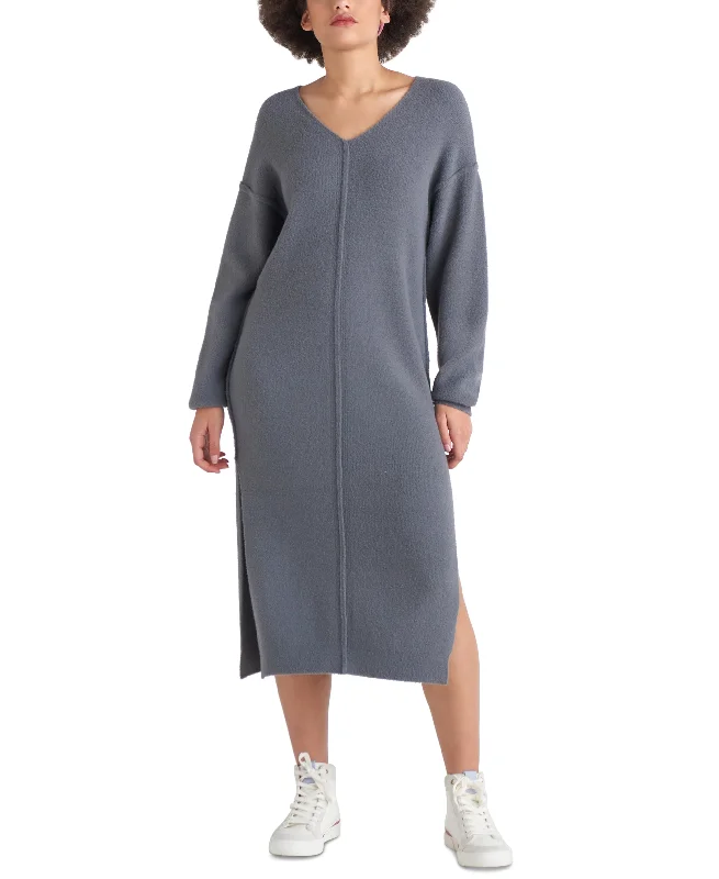 Black Tape Womens Exposed Seam Midi Sweater Dress Spandex Blend Rayon Blend Denim Blend Black Tape Womens Exposed Seam Midi Sweater Dress Spandex Blend Rayon Blend Denim Blend