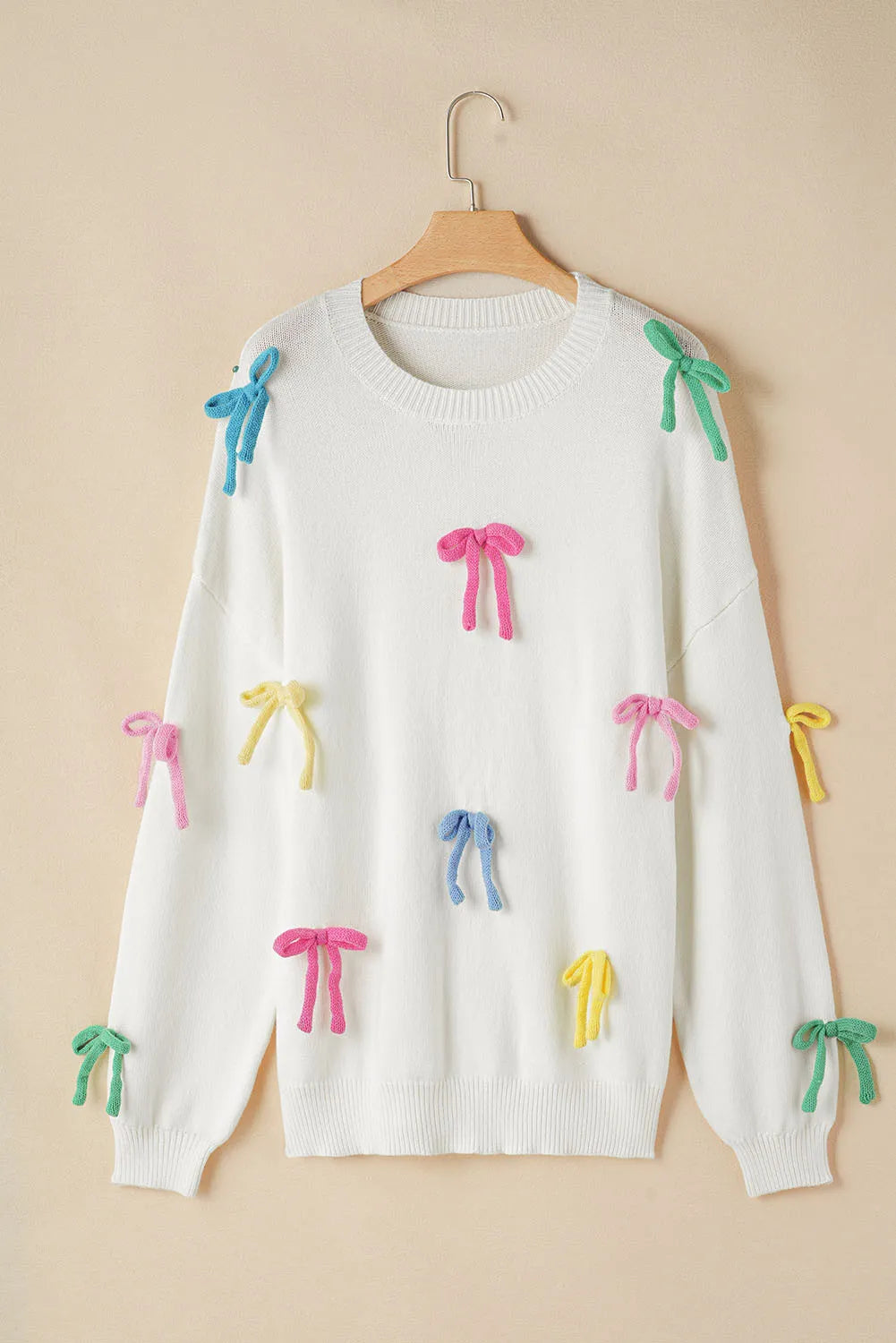 Bow Trim Round Neck Sweater Open Front Closed Front Wrap Front