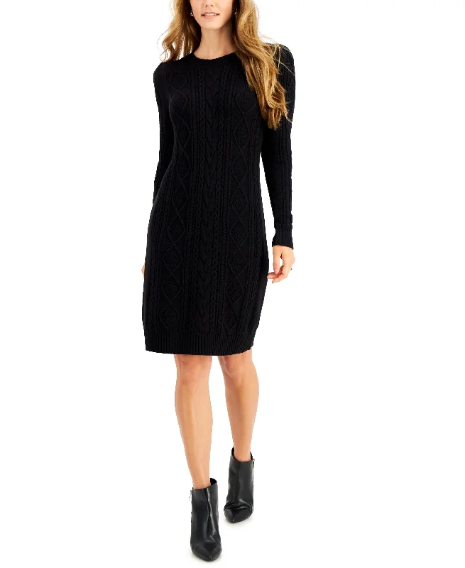 Charter Club Cable Knit Sweater Dress Zippered Front Buttoned Front Snap Front