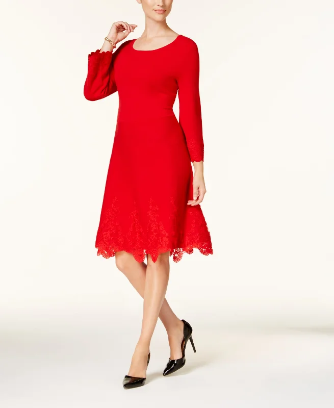 Charter Club Lace Trim Sweater Dress Ribbed Striped Patterned