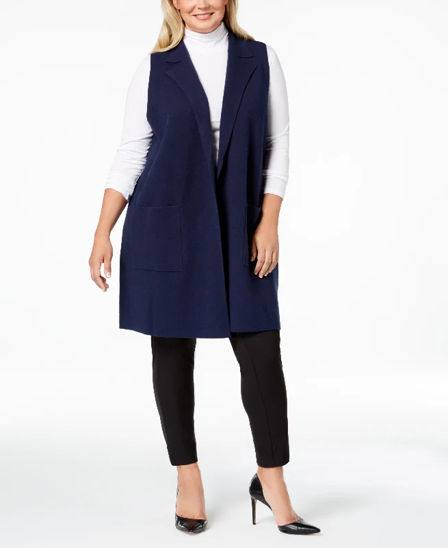 Charter Club Plus Size Sleeveless Sweater Coat Ribbed Striped Patterned