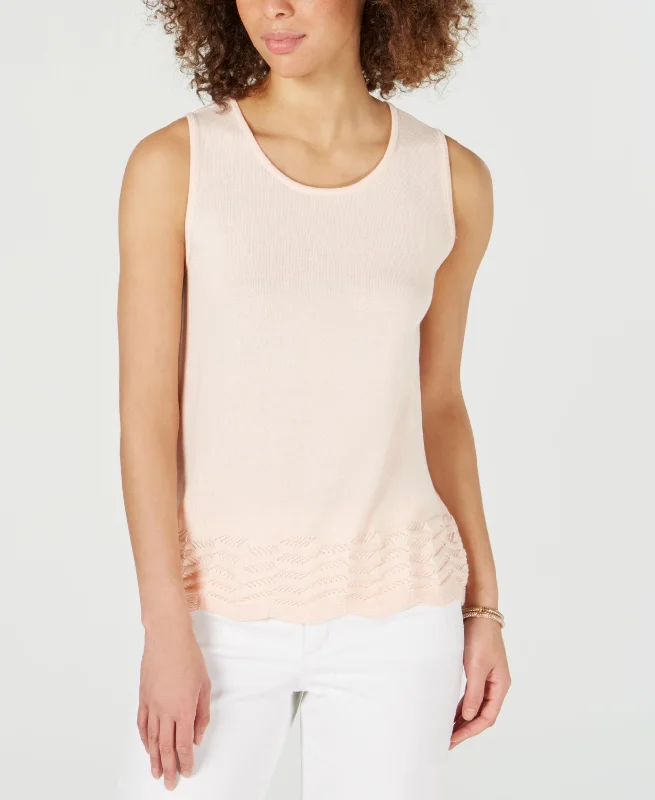 Sleeveless Zigzag Sweater Welt Pockets Slit Pockets Flap Pockets
