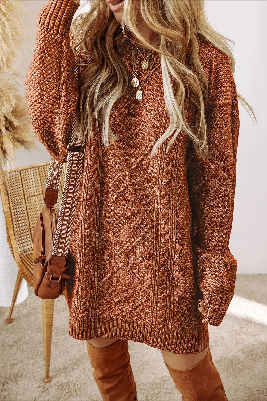 Cable Knit Drop Shoulder Loose Fit Sweater Dress Terry Blend Velvet Blend Canvas Blend Cable Knit Drop Shoulder Loose Fit Sweater Dress Terry Blend Velvet Blend Canvas Blend