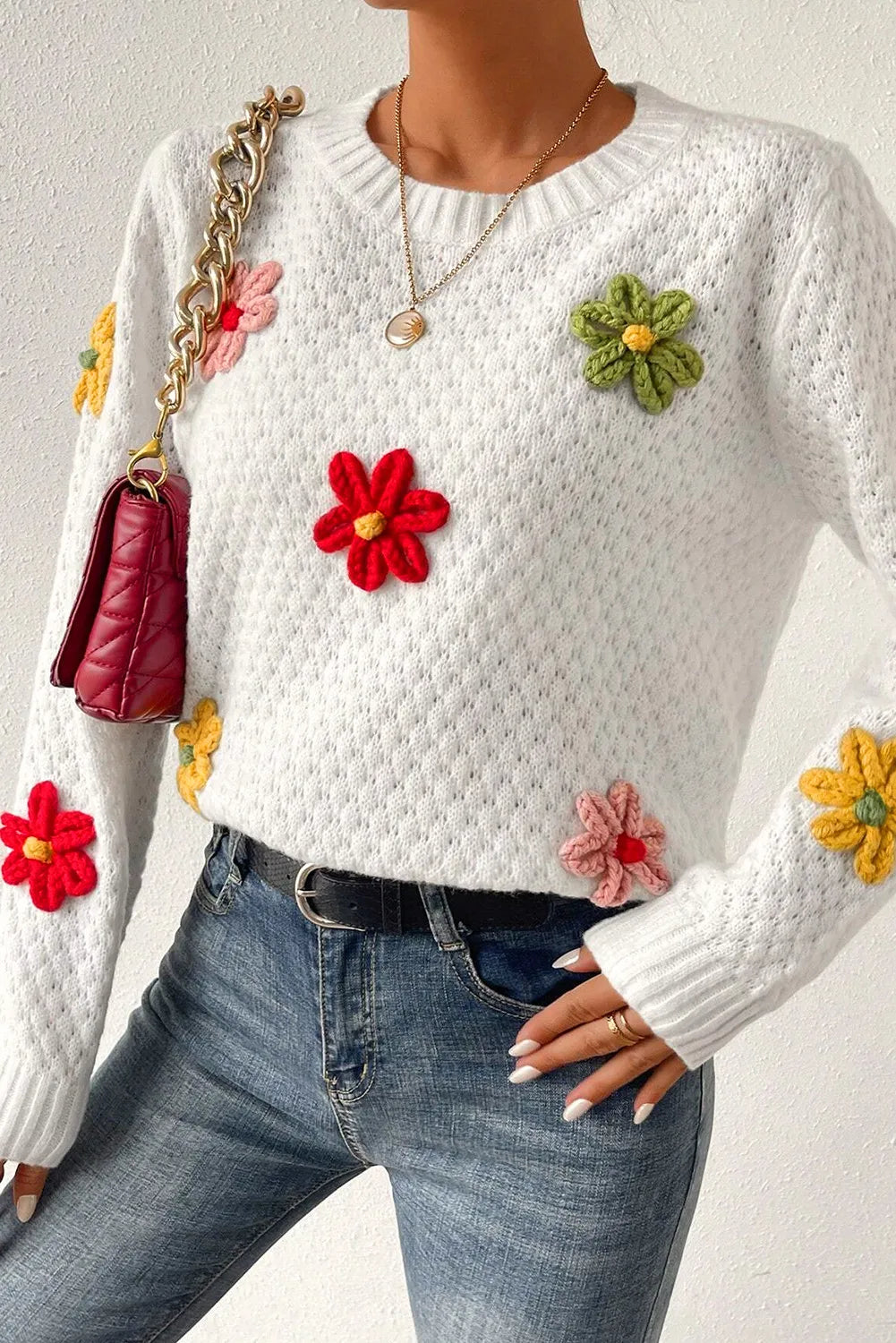 Crochet Flower Round Neck Sweater Hooded Sweater Collared Sweater Shawl Collar