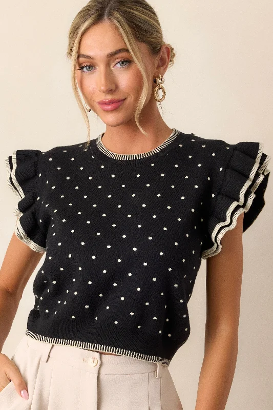 Distant Memory Black Polka Dot Flutter Sleeve Sweater Nylon Fabric Polyester Fabric Spandex Fabric Distant Memory Black Polka Dot Flutter Sleeve Sweater Nylon Fabric Polyester Fabric Spandex Fabric
