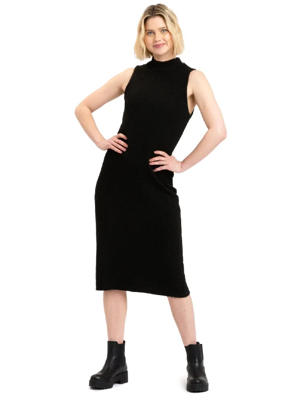 Donika Rib Knit Sweater Midi Dress Notch Collar Peter Pan Collar Cowl Neck