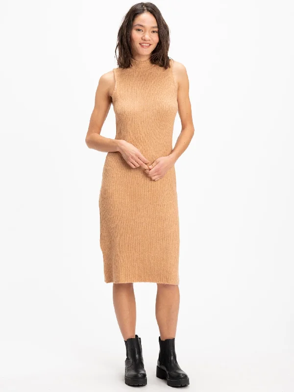 Donika Rib Knit Sweater Midi Dress Collared Crew Neck Turtle Neck