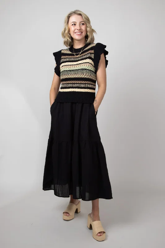 Elan Two Piece Textured Short Sleeve Sweater Dress for Women in Black | SWV50043-BLKBLK Hooded Sweater Collared Sweater Shawl Collar