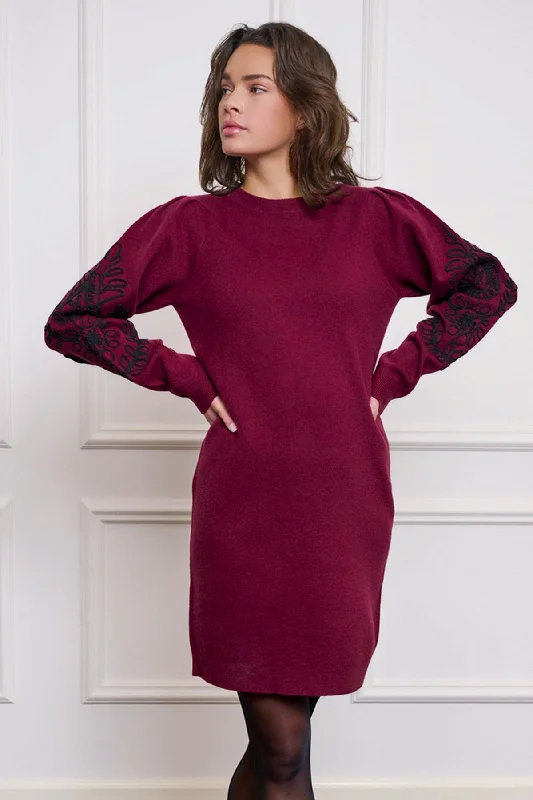 EQ Tape Embroidery Sweater Dress Glossy Satin Silk