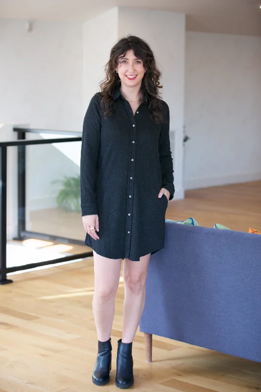 Faherty Legend Sweater Dress in Heathered Black Twill Machine Wash Dry Clean Hand Wash