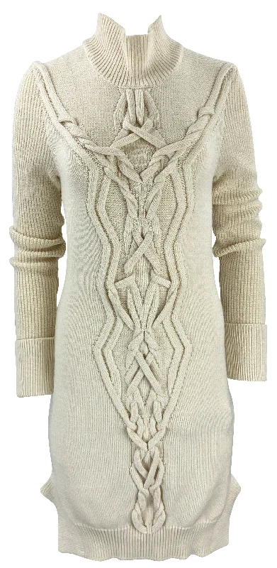 Isabel Marant Atina Sweater Dress in Ecru Beaded Sweater Sequined Faux Fur