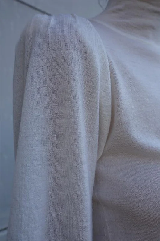 Ivory Cashmere T-Neck Sweater with Short Puff Sleeve Boxy Sweater Fitted Sweater A-Line