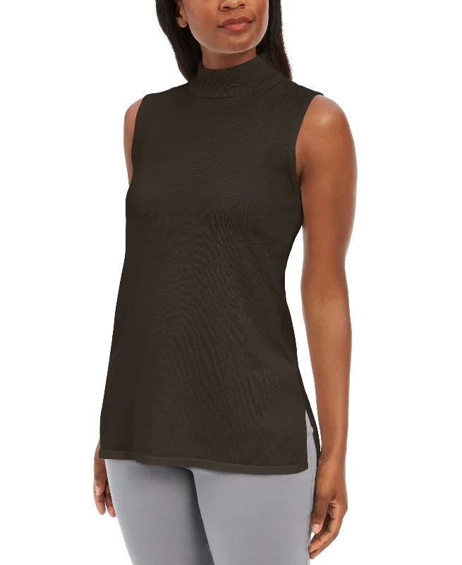 Women's Sleeveless Mock-Turtleneck Sweater Wool Fabric Cashmere Fabric Tweed Fabric
