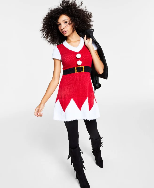 Juniors' Santa Sweater Dress Fitted Slim Tailored