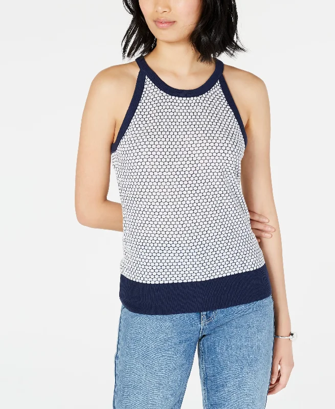 Maison Jules Honeycomb Sleeveless Sweater Solid Print Embellished