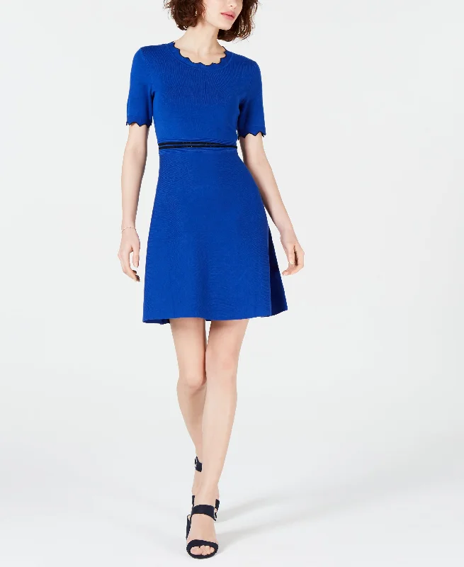 Scalloped-Trim Sweater Dress Terry Terry Cloth Terry Knit